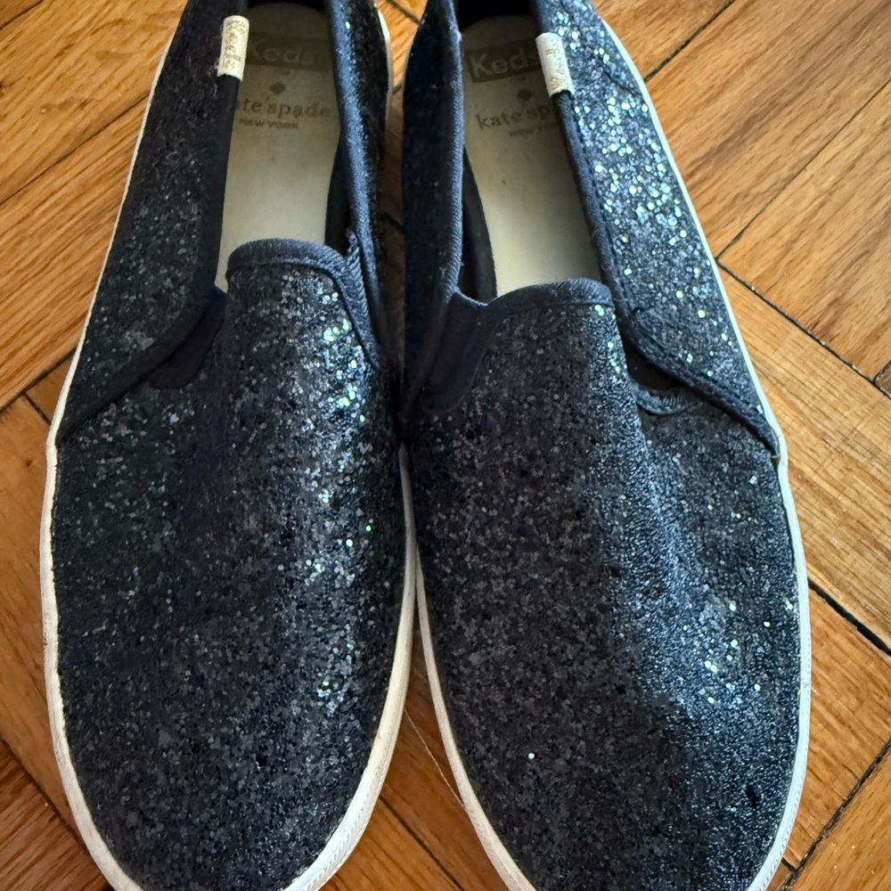 Keds for Kate Spade Black Glitter Slip-On Sneakers